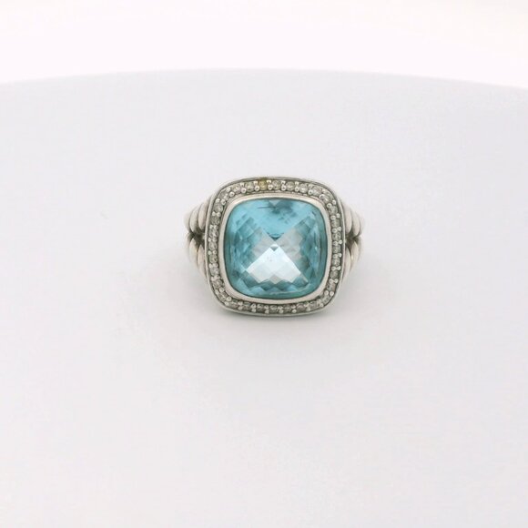 David Yurman Sterling Albion Blue Topaz Diamond Ring - Size 5.5 - Picture 1 of 4